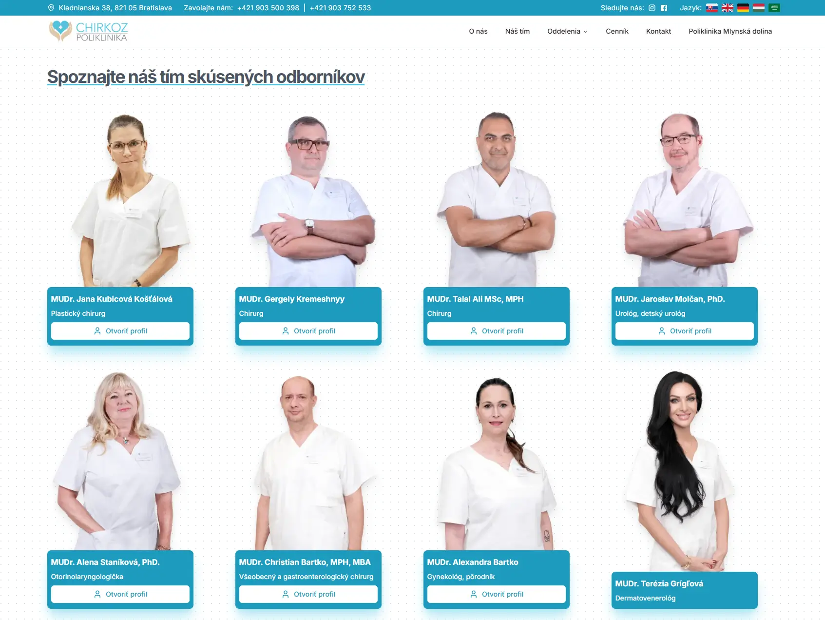 Tímová stránka webu Chirkoz