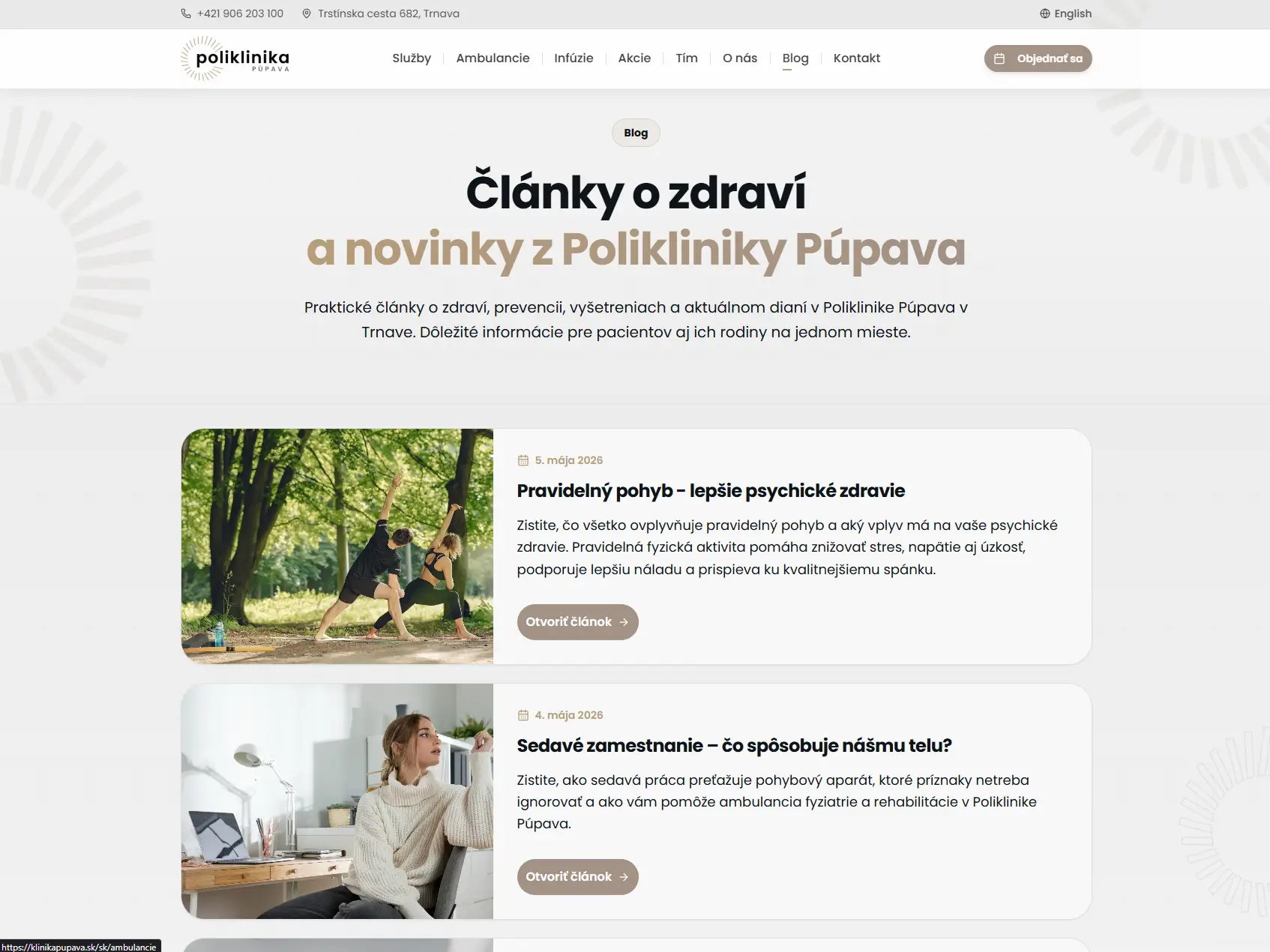 Blogová sekcia webu Poliklinika Púpava
