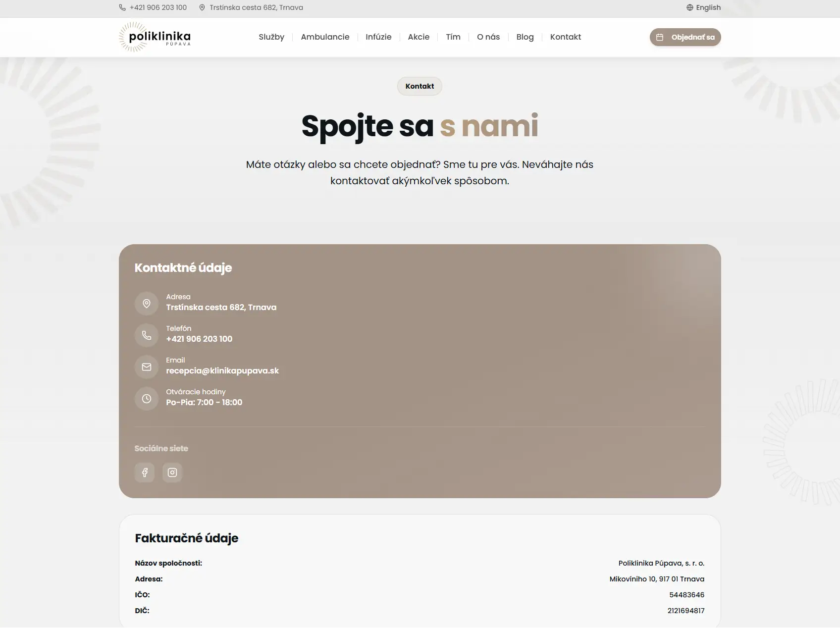 Kontaktný formulár Poliklinika Púpava