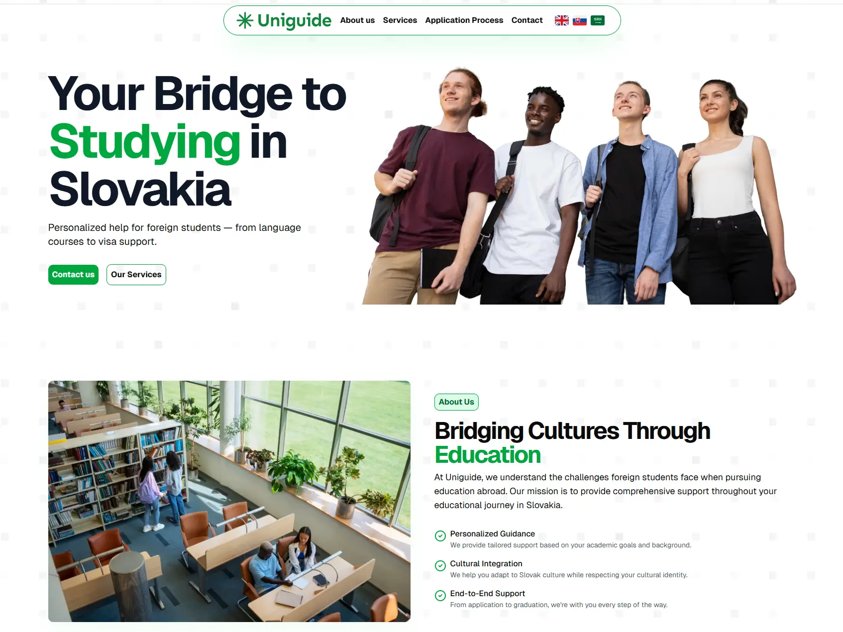 Landing page webu Uniguide