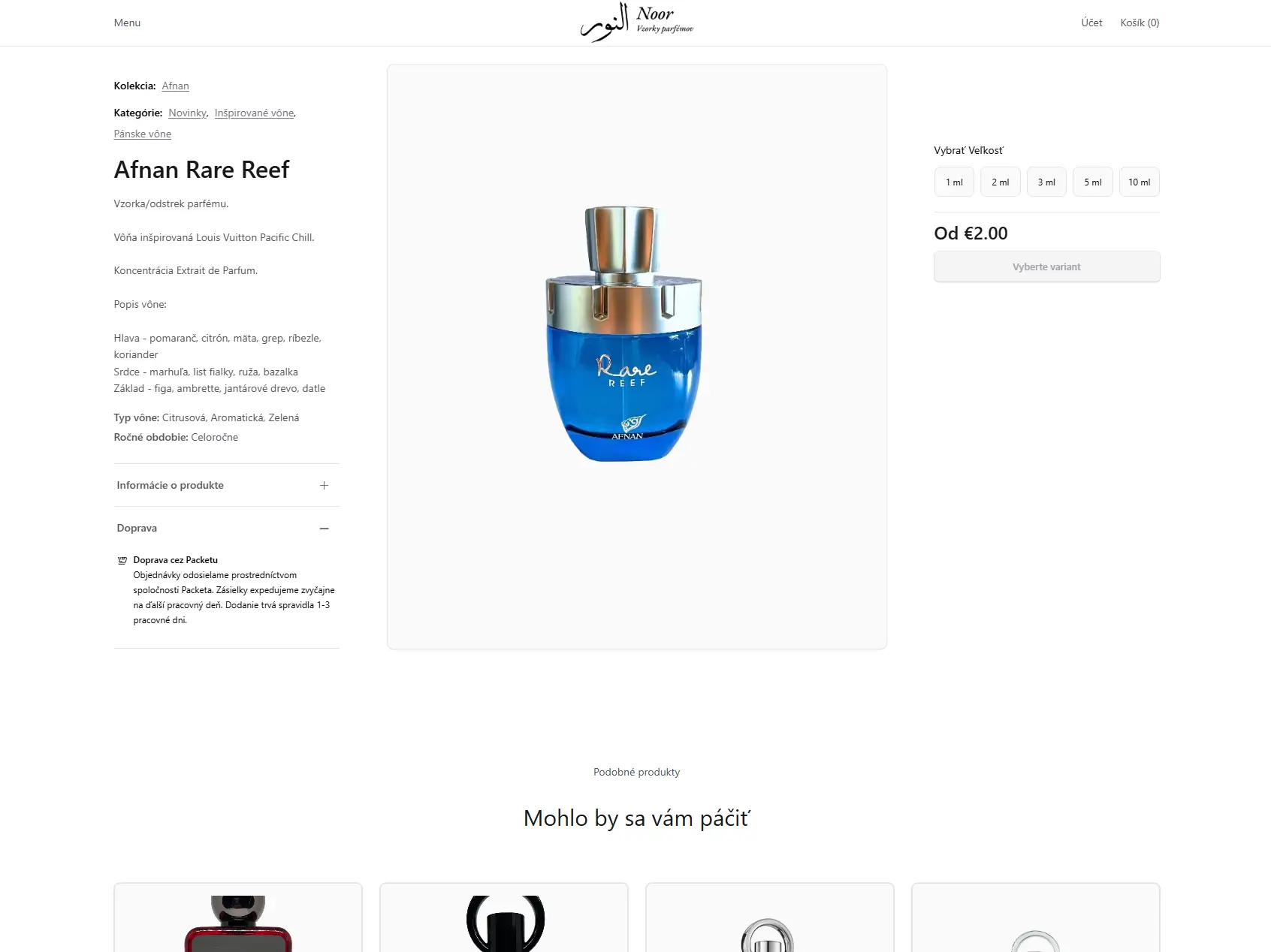 Detail produktu na e-shope Vzorky Parfémov