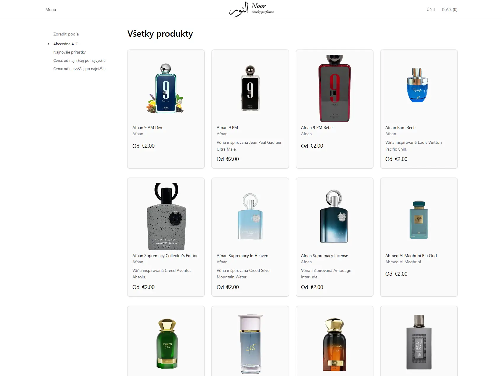 Produktový katalóg e-shopu Vzorky Parfémov